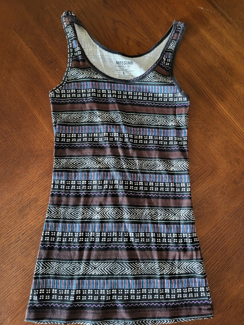 Mossimo Supply Co. Brown Tribal Print Tank Top with Blue & Purple Accents